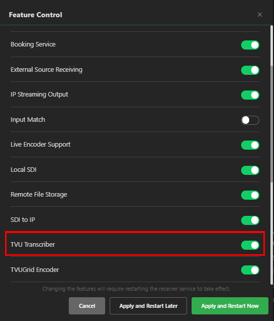 Feature control transcriber location