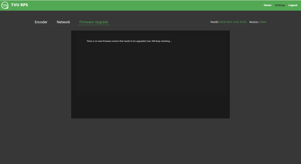 TVU RPS Link encoder Firmware Upgrade screen