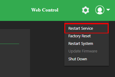 Gear icon - Restart Service selection