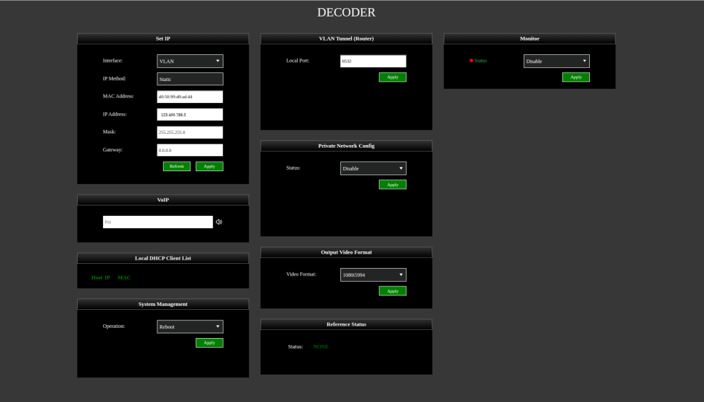 RPS  Decoder server settings screen