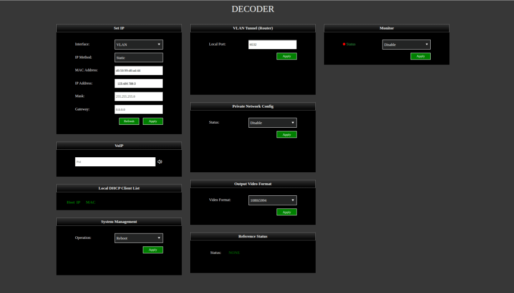RPS Decoder server settings screen