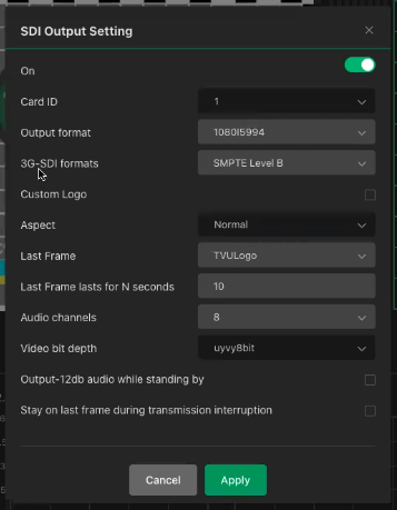 SDI output setting 3G-SDI Formats