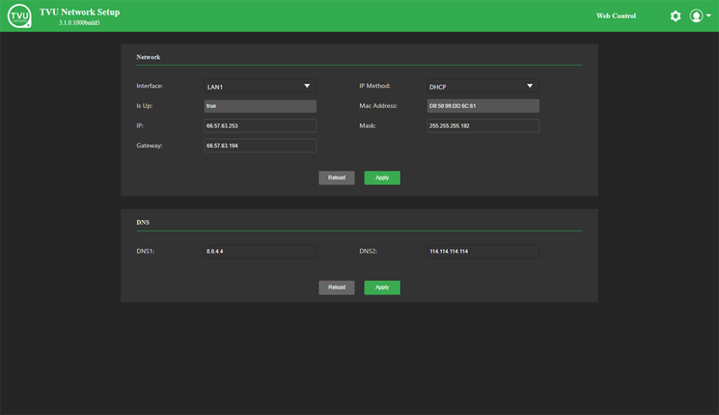 Network Setup window