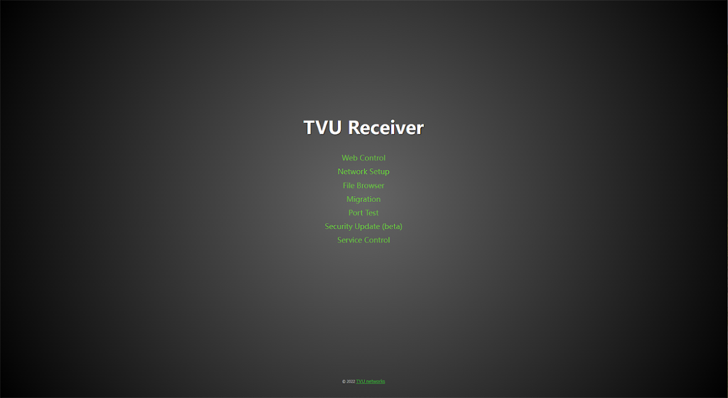 TVU Receiver landing page