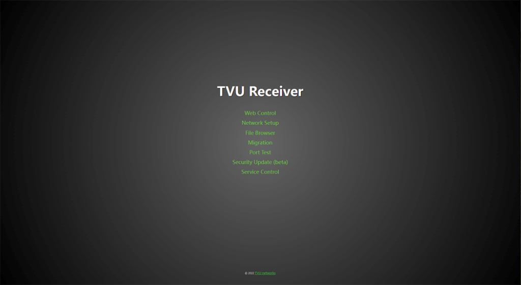 TVU Receiver landing page