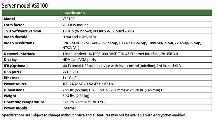 VS3100 product spec