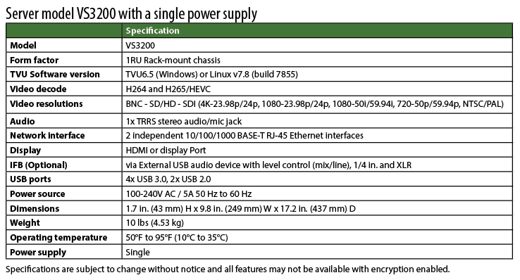 VS3200 product spec