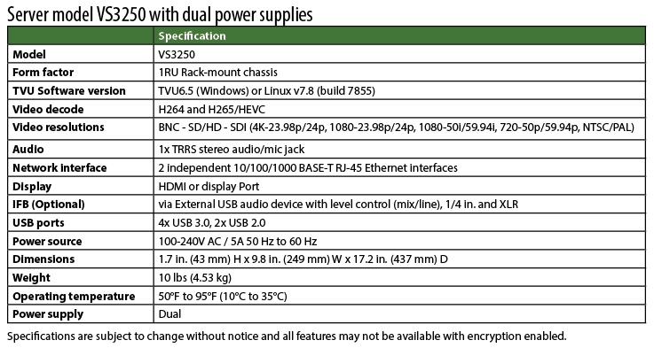 VS3250 product spec