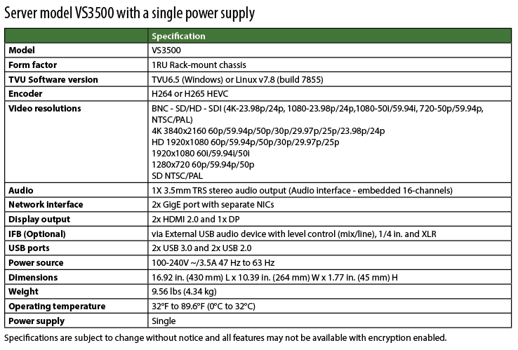 VS3500 product spec