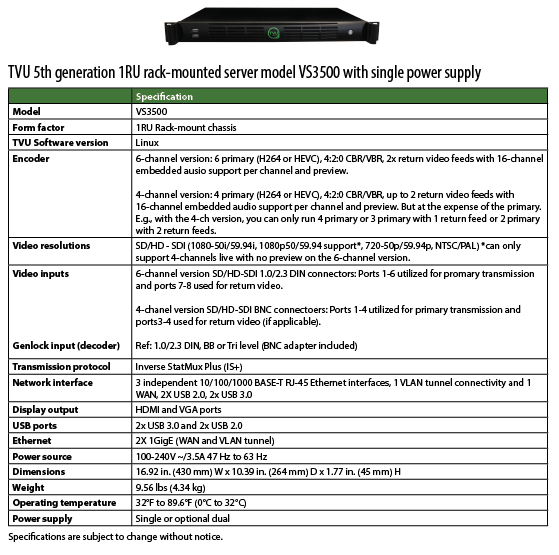 VS3500 server single PS specifications