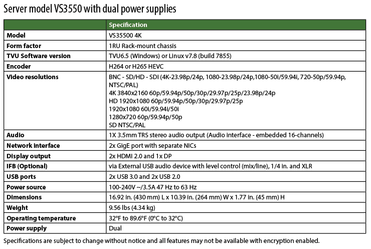 VS3550 product spec