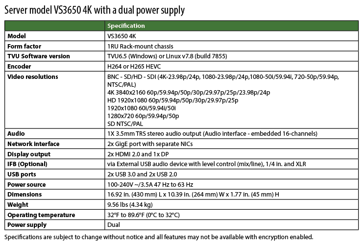 VS3650 product spec