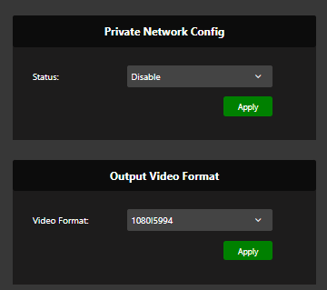 encoder settings Private network config panel