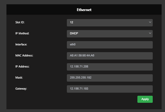 network settings Ethernet pane