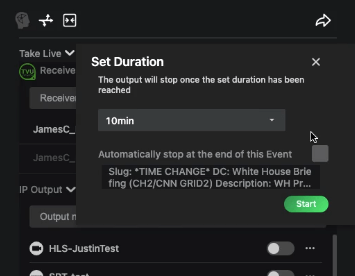 Set duration pop up