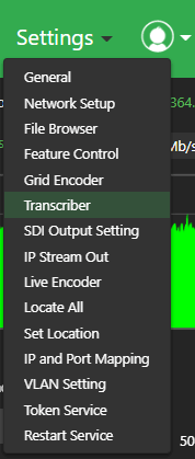 Settings menu - Transcriber selection