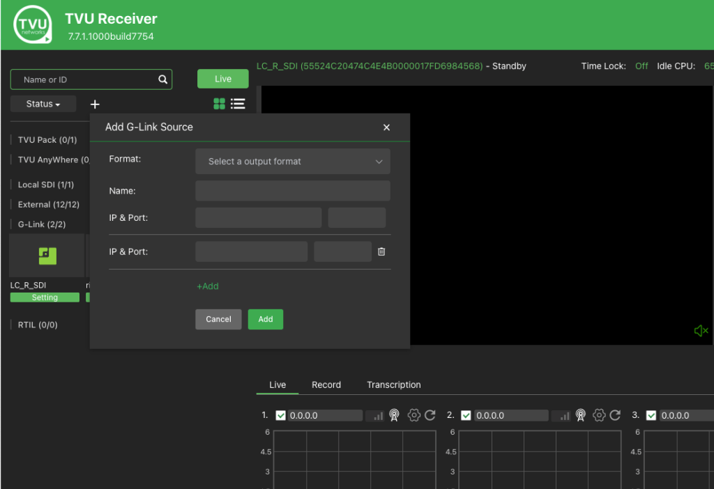 Add G-Link source dialog