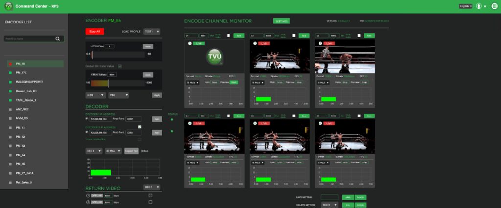 TVU RPS Web interface, 6 channel 