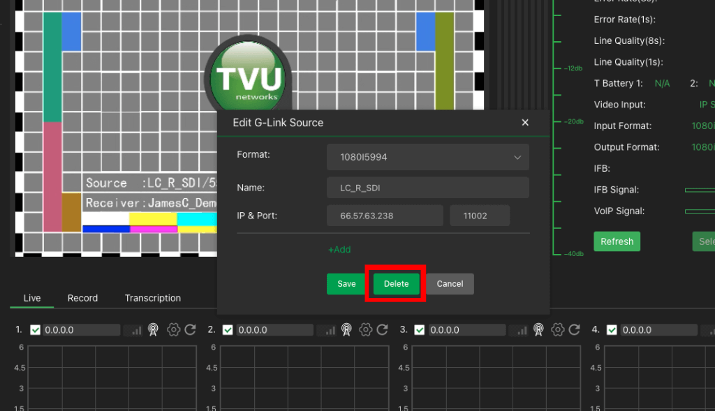 Edit G-Link source dialog - Delete button