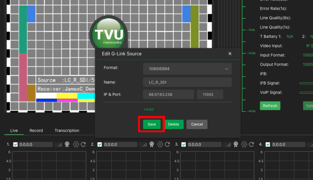 Edit G-Link source dialog - Save button