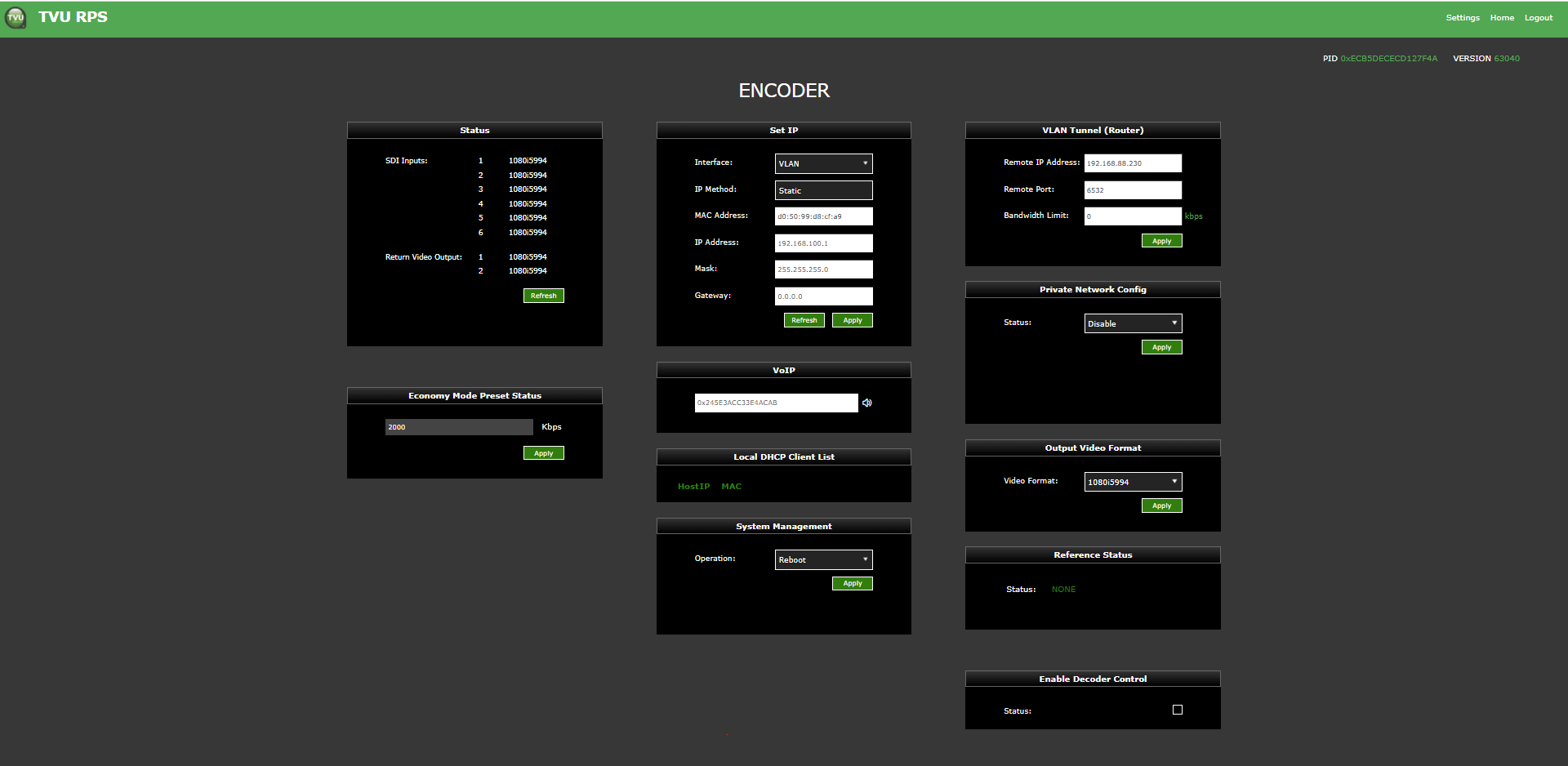 Encoder status window