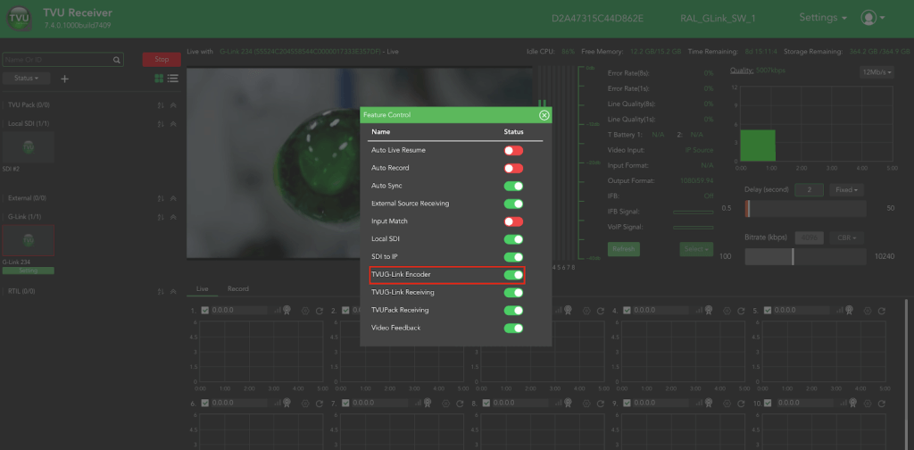 G-Link Feature Control dialog