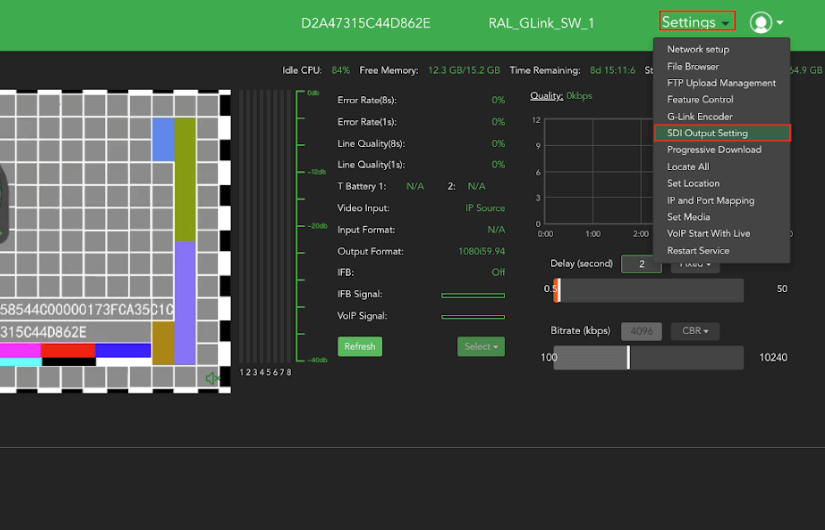 G-Link SDI Output setting menu selection