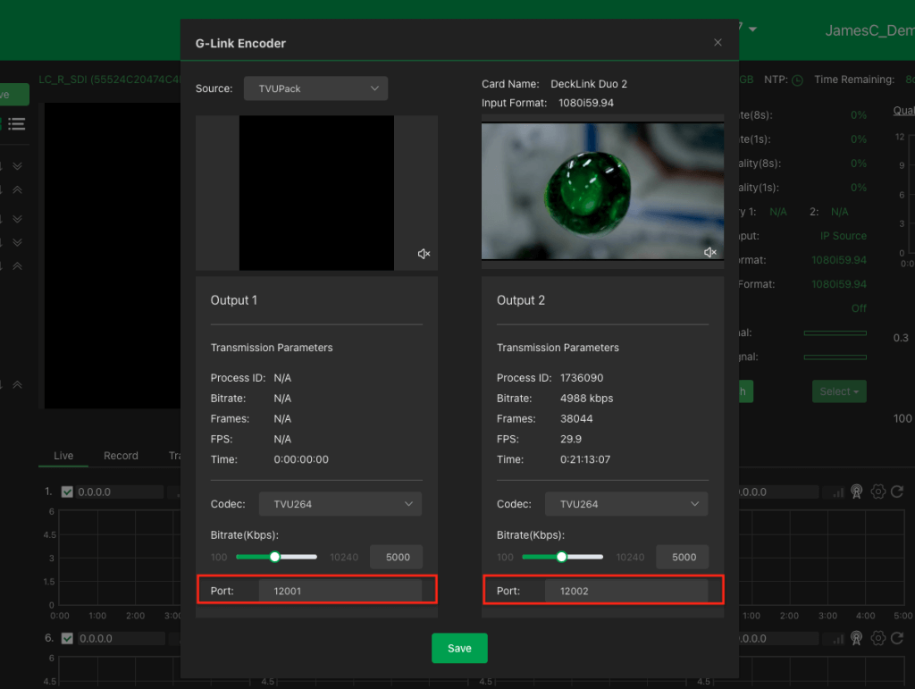 G-Link encoder port configuration