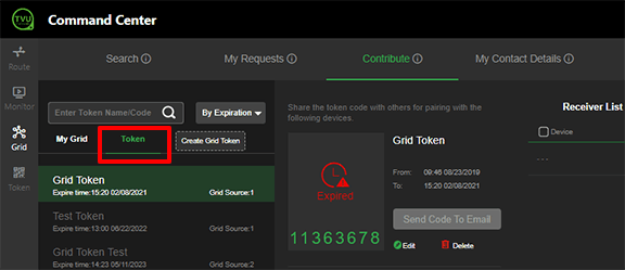 Grid Token tab