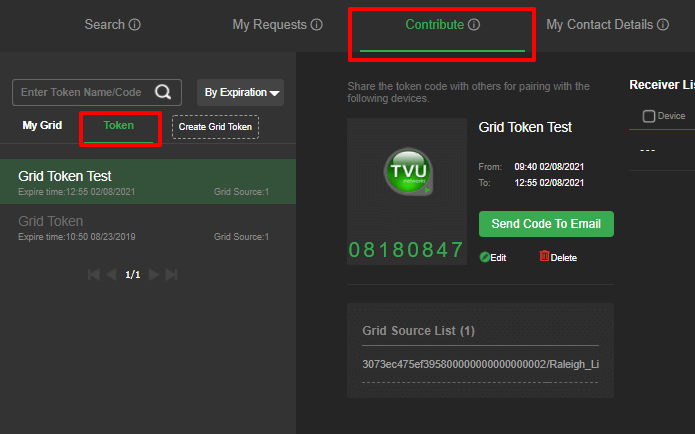 Grid Contribute Token tab