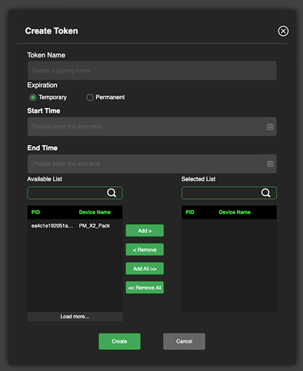 Grid tab Create new Token window