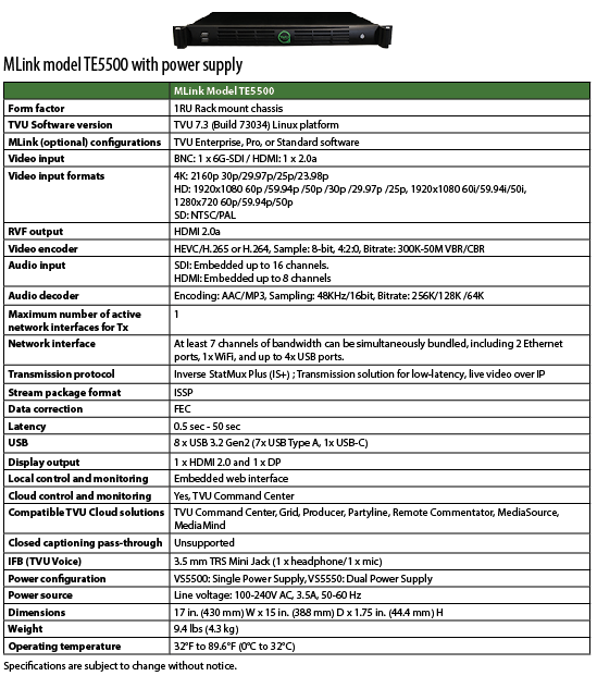 MLink TE5500 product spec