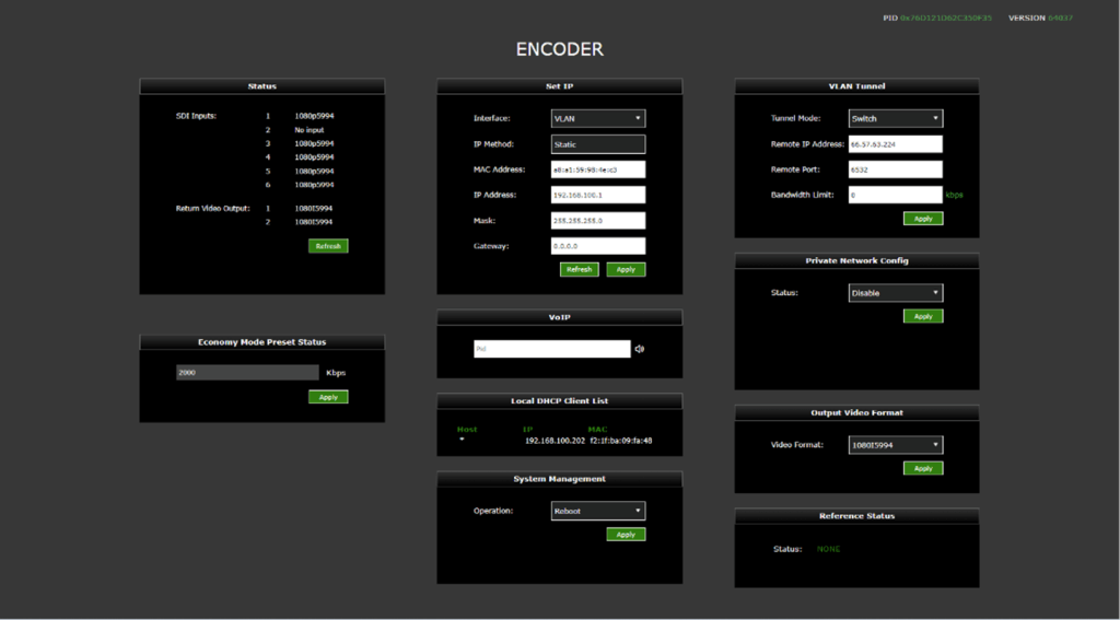 TVU RPS encoder server settings screen