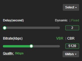 Advanced control tab bitrate and delay