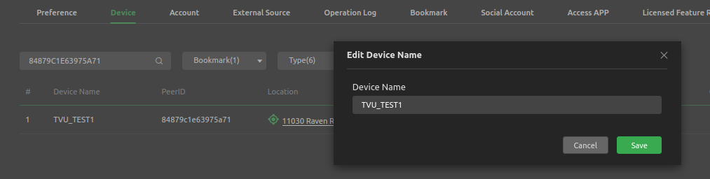 Edit device name window