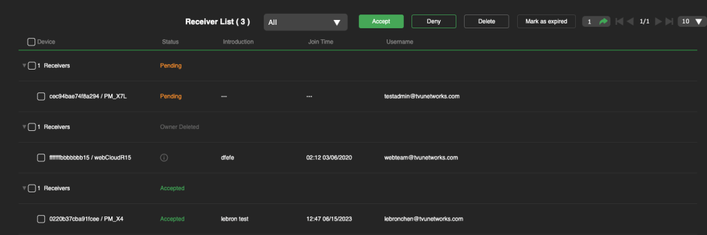 Grid tab token receiver list