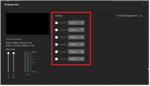 IP Stream Out configuration screen