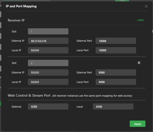 IP and port mapping add window