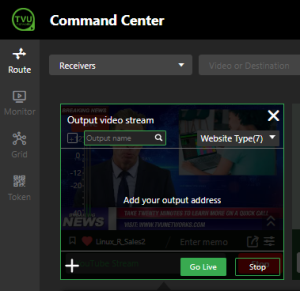 Publish icon reciever control window - live source