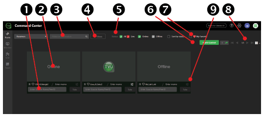 Receiver Control page - Controls and functions