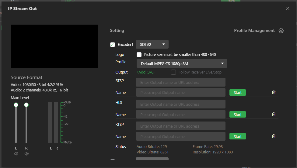 Setting IP Streaming output window