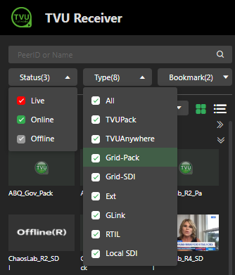 TVU Grid source menu
