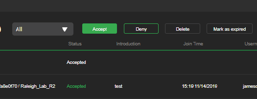 Token tab Accept button