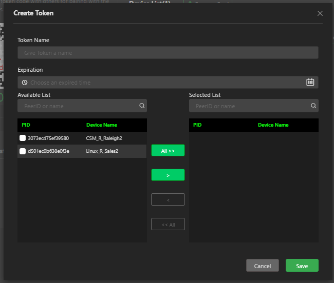 Create Token window