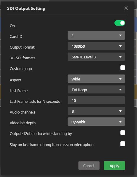 setting SDI output setting window