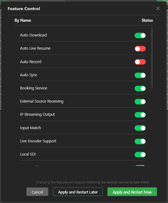 setting feature control window