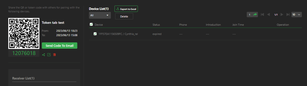 Token expired in device list