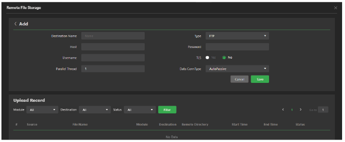 Remote file storage destination info