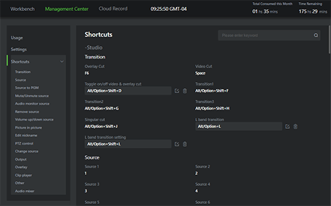 Management Center shortcuts