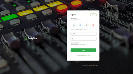 Partyline Sign in/Login page